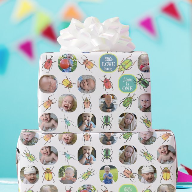 First Birthday Lovebugs Photo Wrapping Paper (Creator Uploaded)