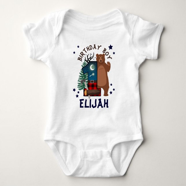 First Birthday Lumberjack | Woodland Baby Bodysuit (Front)