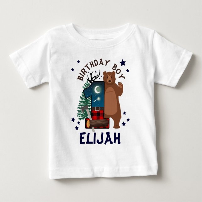 First Birthday Lumberjack | Woodland Baby T-Shirt (Front)