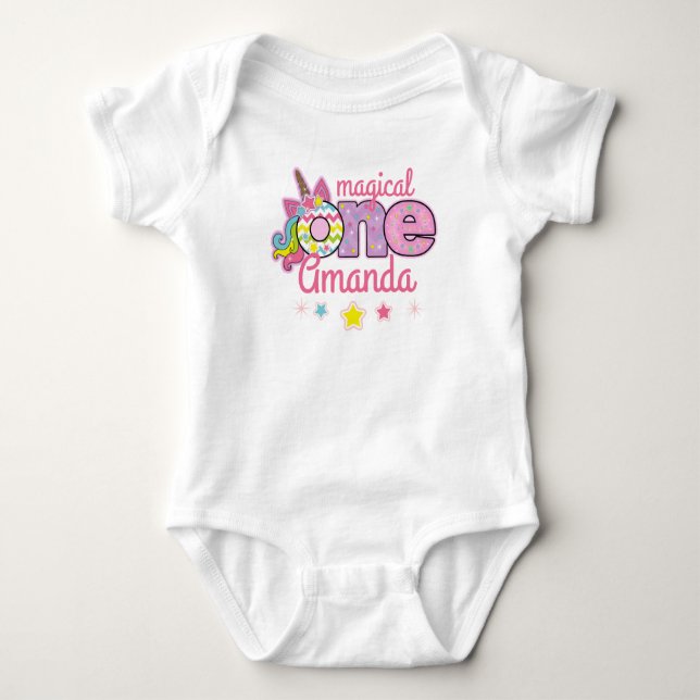 First Birthday Magical birthday ONE | Unicorn Baby Bodysuit (Front)
