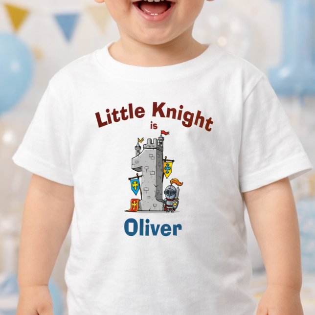 First Birthday Medieval Castle & Knight  Baby T-Shirt (Creator Uploaded)