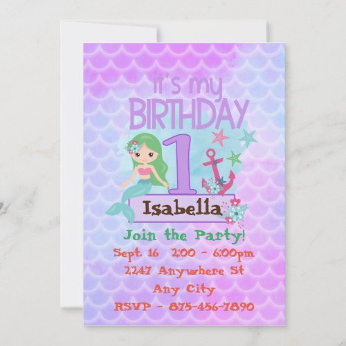 First Birthday Mermaid Invitation