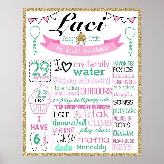 First birthday milestone sign board poster (Front)
