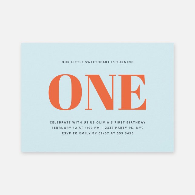 First Birthday Modern Pastel Blue and Red Invitation (Creator Uploaded)