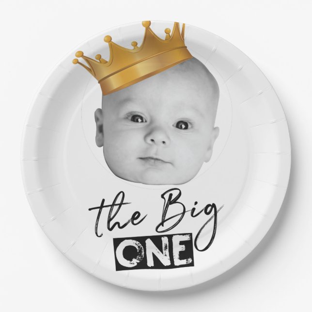 First Birthday Modern Photo Paper Plates (Front)