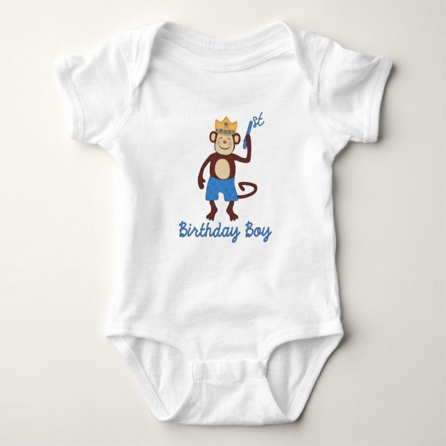 First Birthday Monkey Boy T-Shirt Baby Bodysuit (Front)