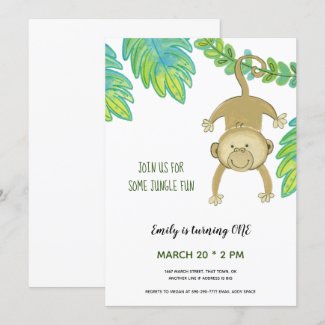 First Birthday Monkey Jungle animals Invitation