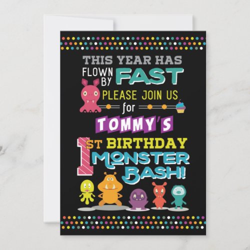 First Birthday Monster Bash Birthday Invitation