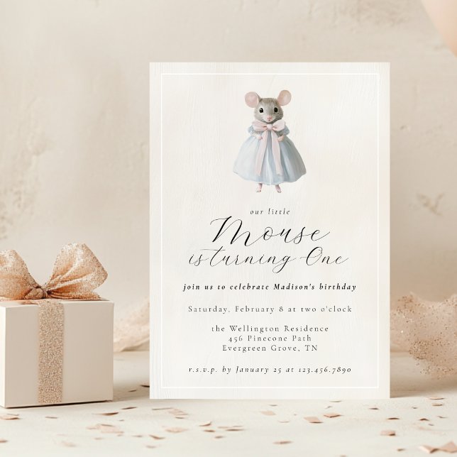 First Birthday Mouse Whimsical Preppy Birthday Invitation (Creator Uploaded)