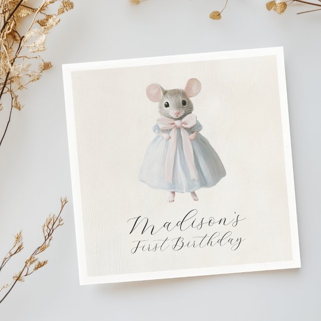 First Birthday Mouse Whimsical Victorian Birthday Napkins (Creator Uploaded)