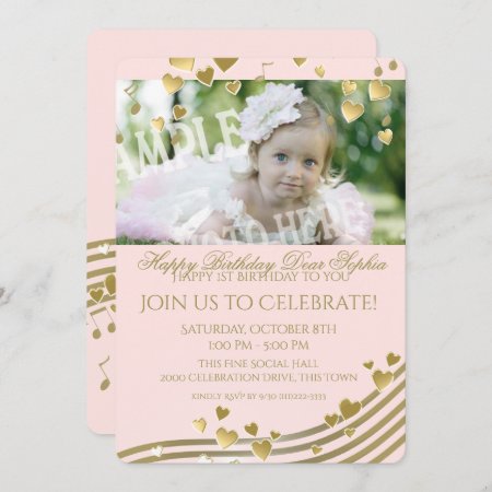 First Birthday Music And Hearts Invitation