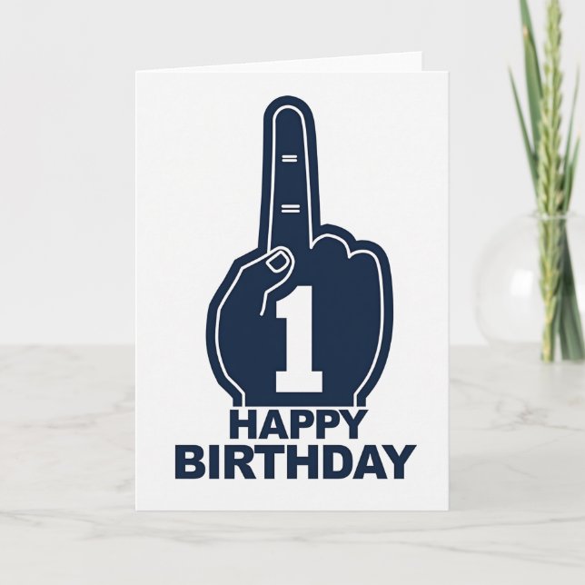 First Birthday Navy Hand Card (Front)