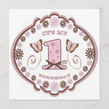 First Birthday Neapolitan Butterfly Invitation by Amitees at Zazzle