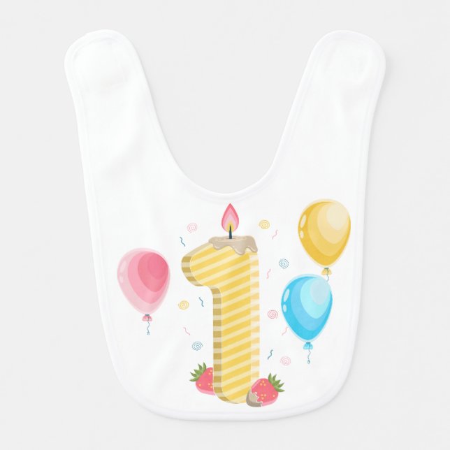 First Birthday Number One Illustration Baby Bib (Front)