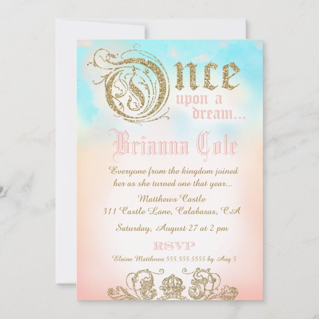 First Birthday Once Upon a Dream Princess Invitati Invitation (Back)