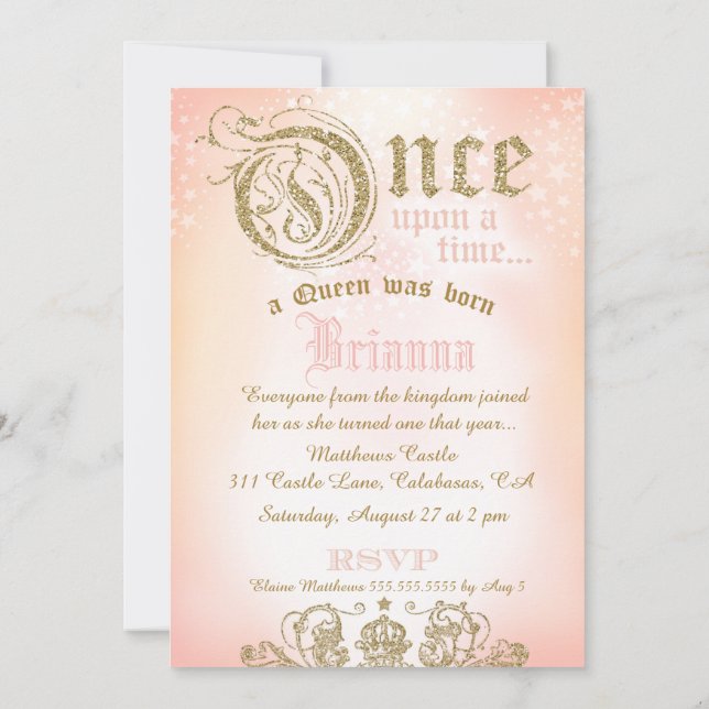 First Birthday Once Upon a Time QUEEN Invitation (Back)