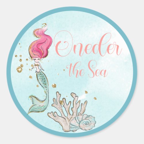 First Birthday ONE_der the Sea Mermaid Birthday Classic Round Sticker