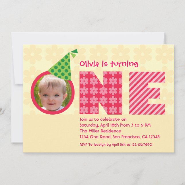 First Birthday "One" Photo Invitation (Front)