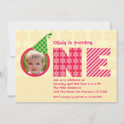 First Birthday "One" Photo Invitation