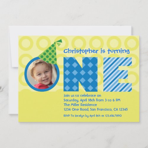 First Birthday "One" Photo Invitation