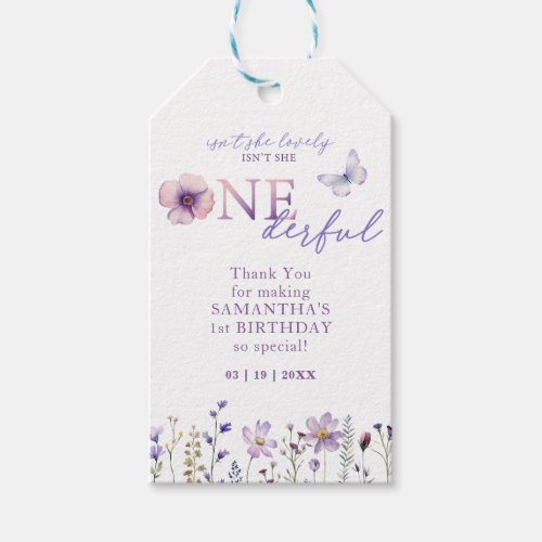 First Birthday Onederful Wildflower Thank You  Gift Tags