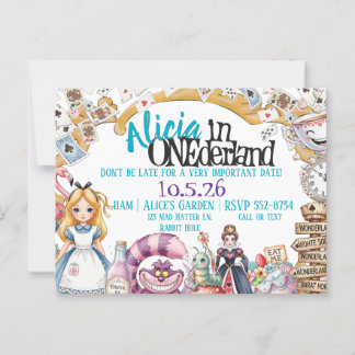 First Birthday ONEderland Wonderland Theme Invite