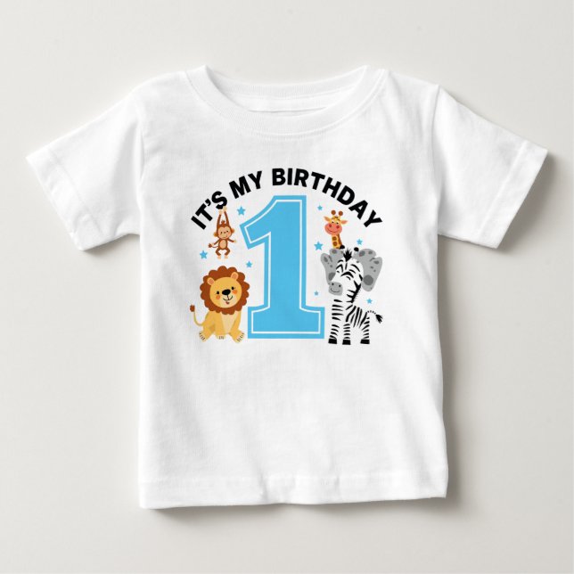 First Birthday Outfit for Boys Blue Number 1th Baby T-Shirt (Front)