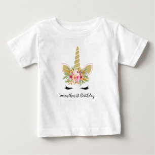 First Birthday Outfit Glitter Unicorn & Bouquet Baby T-Shirt