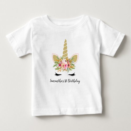 First Birthday Outfit Glitter Unicorn  Bouquet Baby T_Shirt