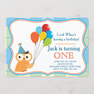 First Birthday Owl Boy Party Invitation