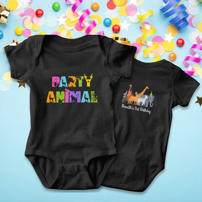 First Birthday Party Animal Safari Black Bodysuit (First Birthday Bodysuit Party Animal Fun First Birthday Gift)