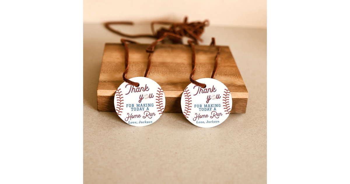 First Birthday Party Baseball Thank You Tags | Zazzle