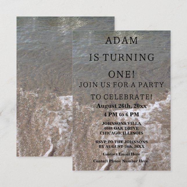 First Birthday Party Beach Nautical Custom 2023 Invitation (Front/Back)