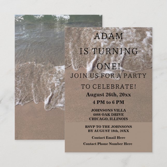 First Birthday Party Beach Nautical Custom Trendy Invitation (Front/Back)