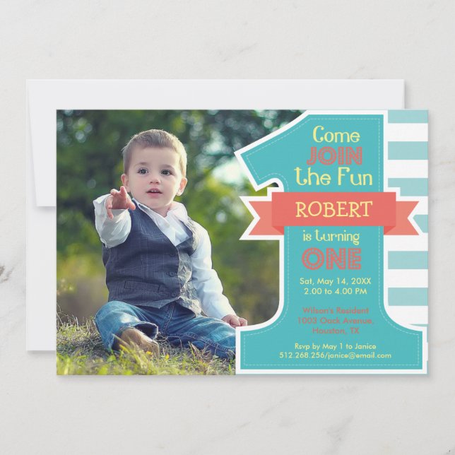 First Birthday Party Blue Boy Invitation (Front)