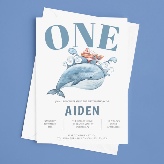 First Birthday Party Blue Whale Invitation (Creator Uploaded)
