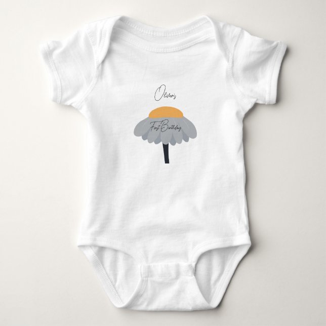 First Birthday Party Camomile Flower Cute Pastel  Baby Bodysuit (Front)