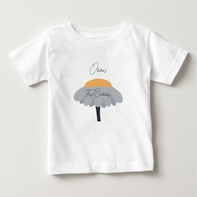First Birthday Party Camomile Flower Cute Pastel  Baby T-Shirt (Front)