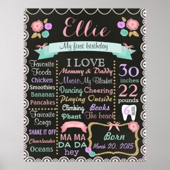 First Birthday Party Chalkboard Sign Shebby Chic by 10x10us at Zazzle