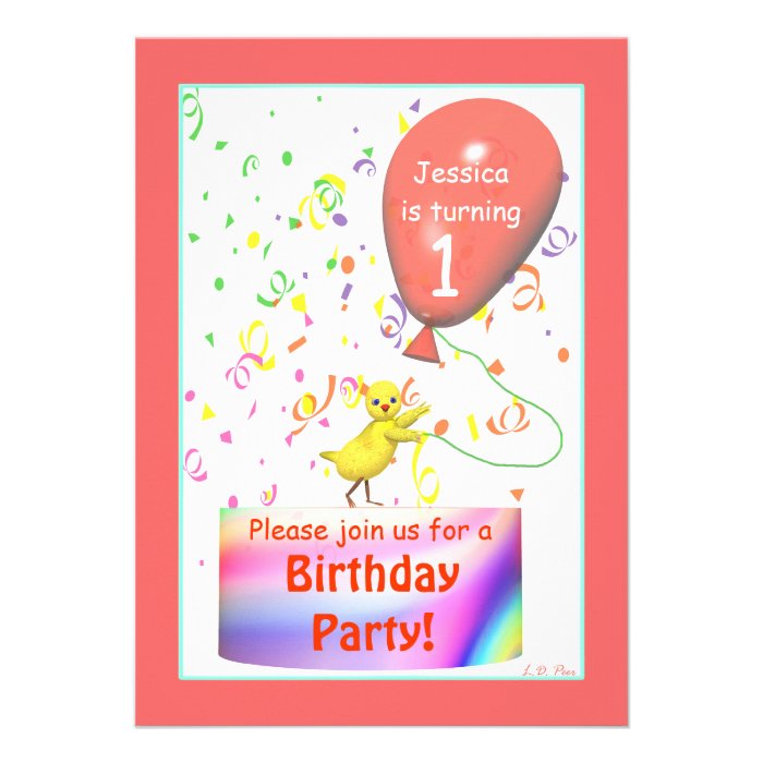 First Birthday Party Chicken Custom Invitations