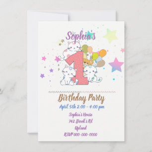 First Birthday Party Cute Kittens Invitation