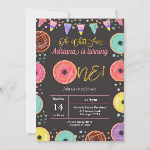 First Birthday Party Donut Theme Invitation