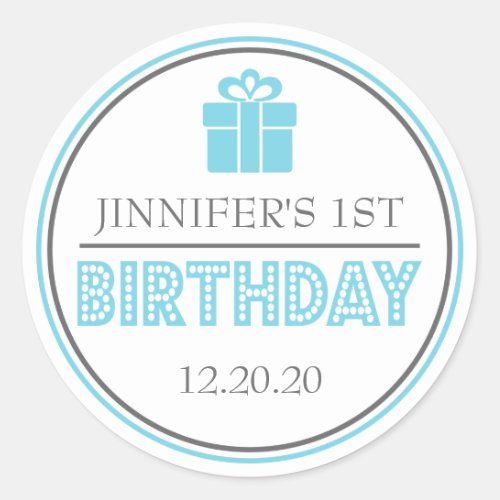 First Birthday Party Favor Stickers Blue  Gray