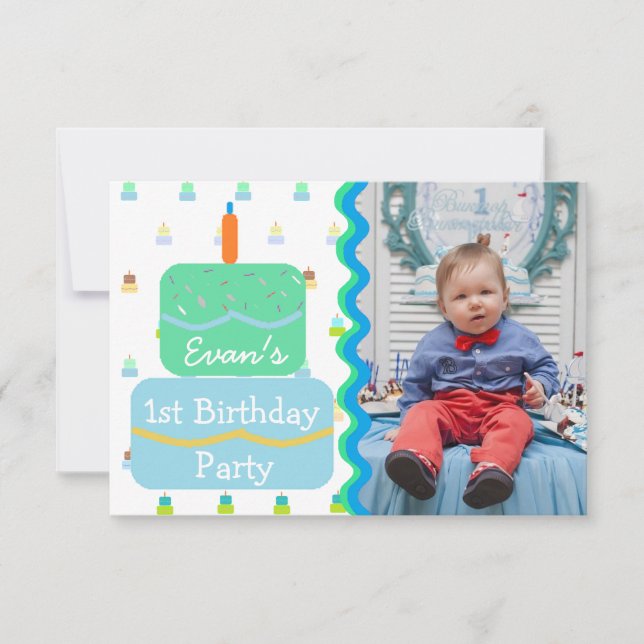 First Birthday Party for Baby Boy Invitations (Front)