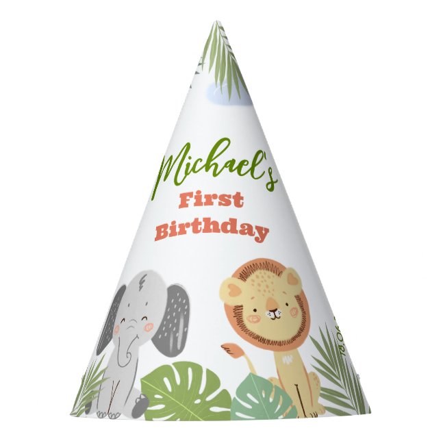 First birthday Party Hat  with cute animals. (Front)