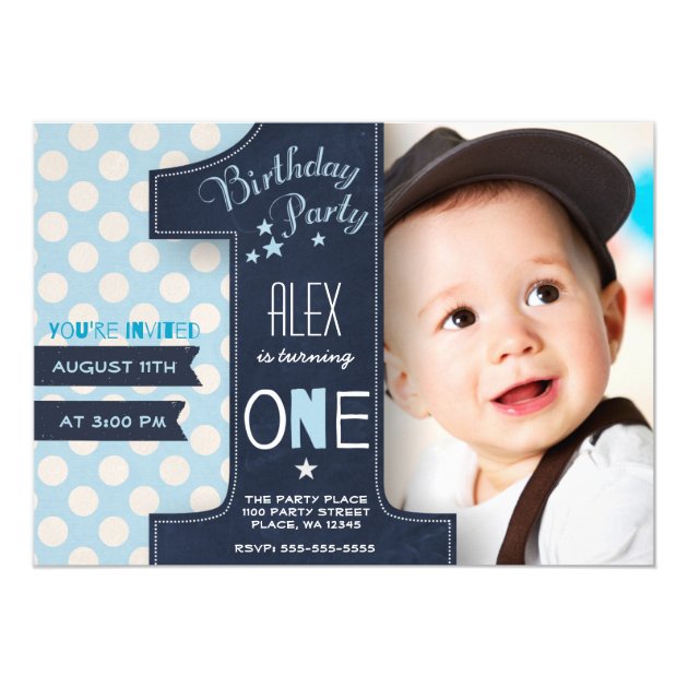 First Birthday Party Invitation Boy Chalkboard