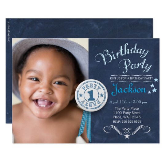 First Birthday Party Invitation Boy Chalkboard | Zazzle.com