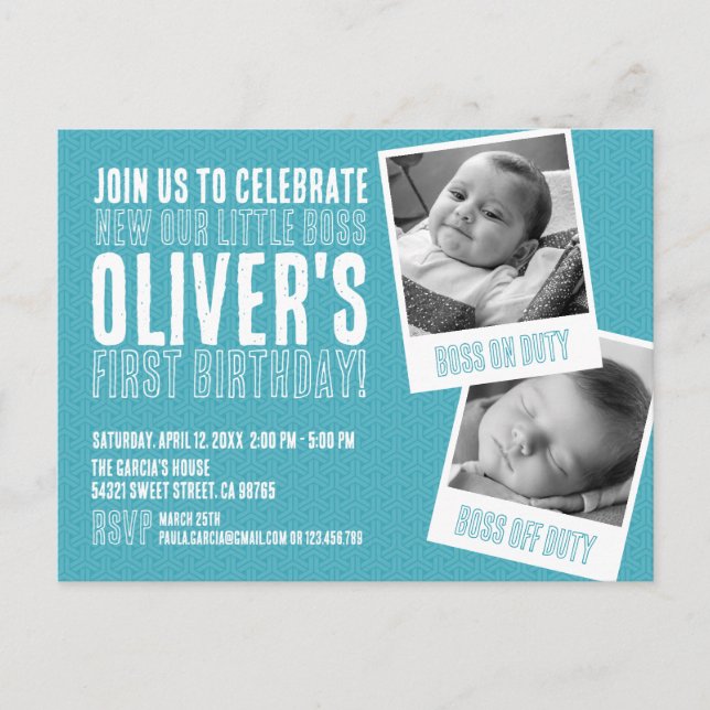 First birthday party Invitation Postcard (Front)