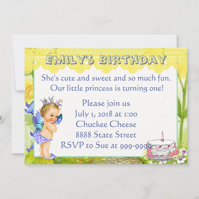 First Birthday Party Invitation Vintage Princess (Back)
