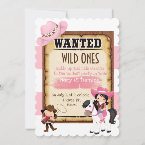 First birthday party invitation wild west cowgirls